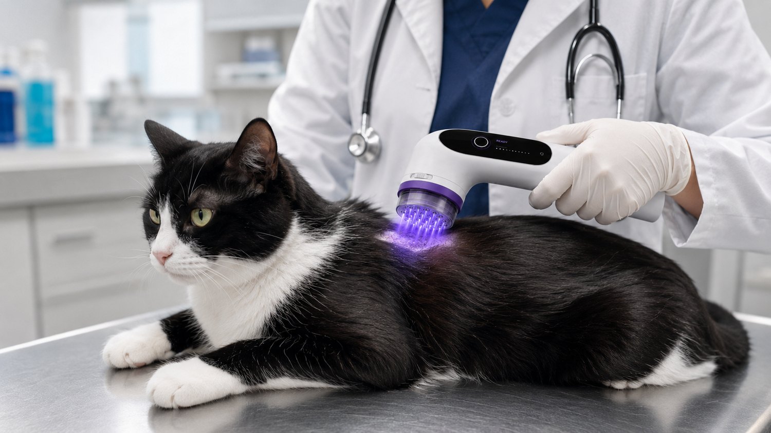 Cold plasma plume from the JivaVet device on a cat